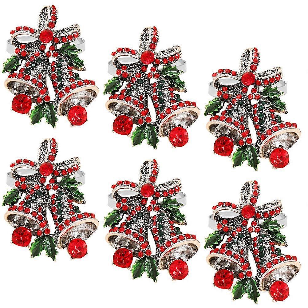 Holiday Napkin Rings Bell Design Christmas Party Dining Table Accessory 6pcs