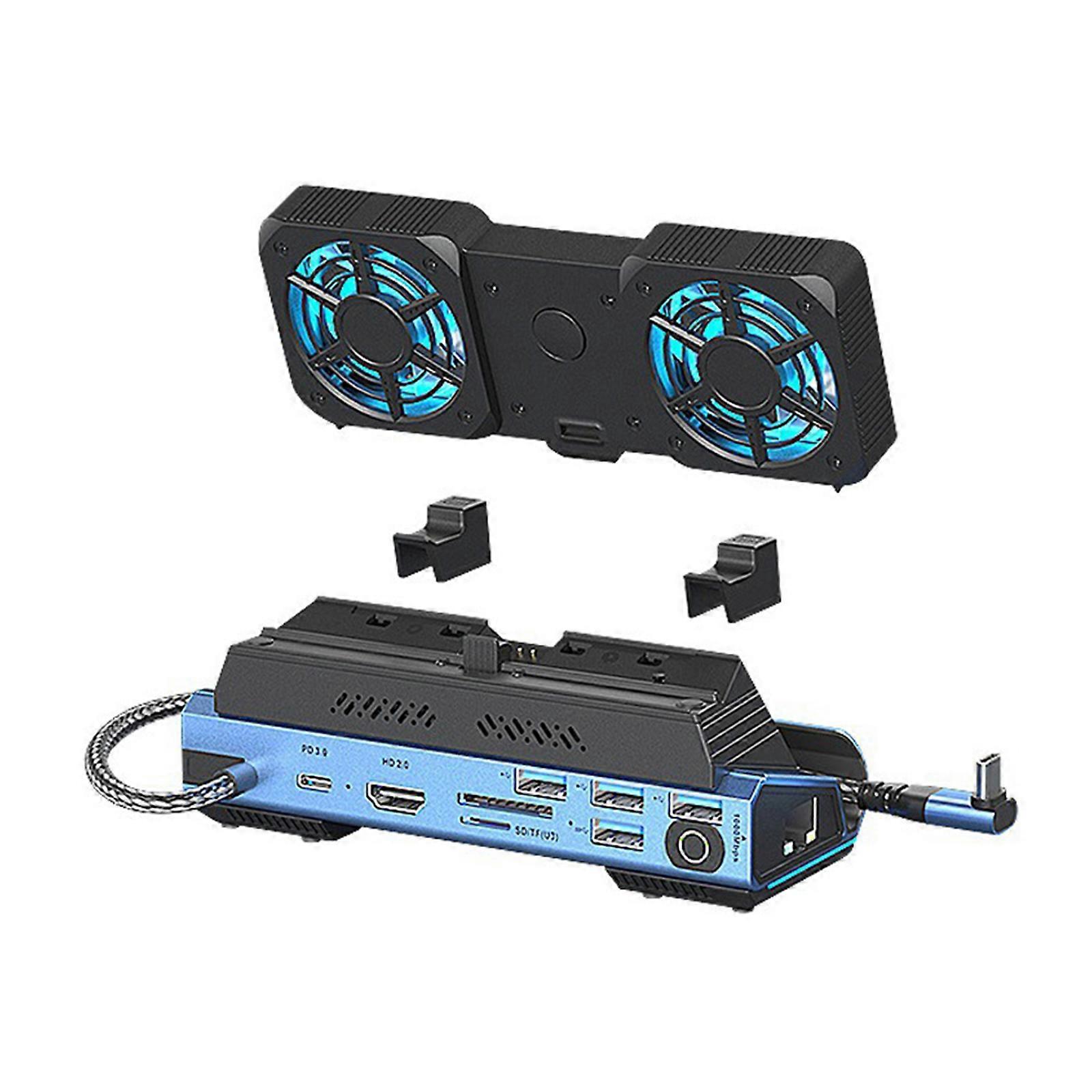 USB HUB Docking Station RJ45 Card Reader Multiport Adapter for Console with Hard Disk Cartridge Cooling Fan