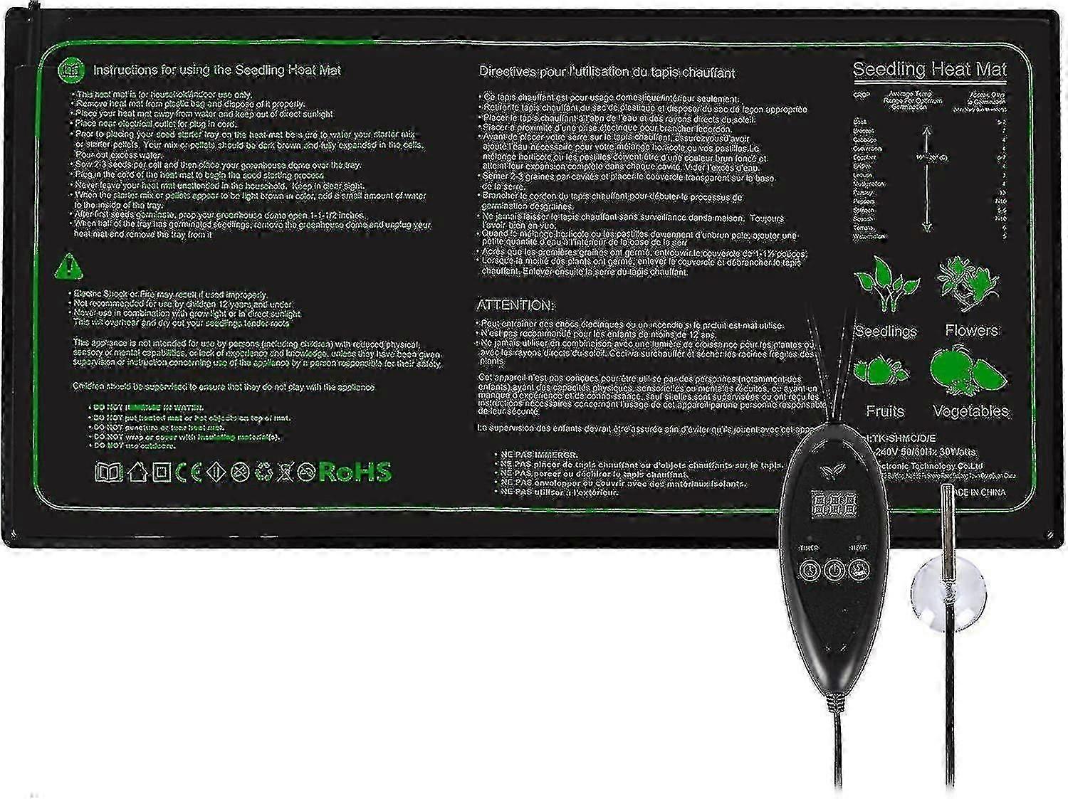 Kryc Adjustable Heat Mat With Thermostat Controller Waterproof Hydroponic Greenhouse Heaters For Accelerating Seed And Reptile Germination G