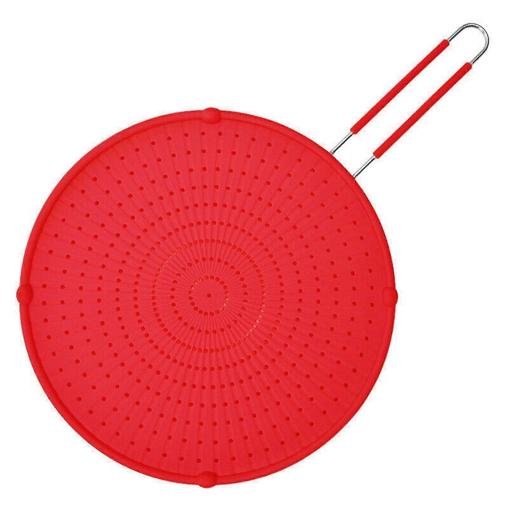 Silicone Splash Screen With Handle Nonstick Oil Pan Lid Red