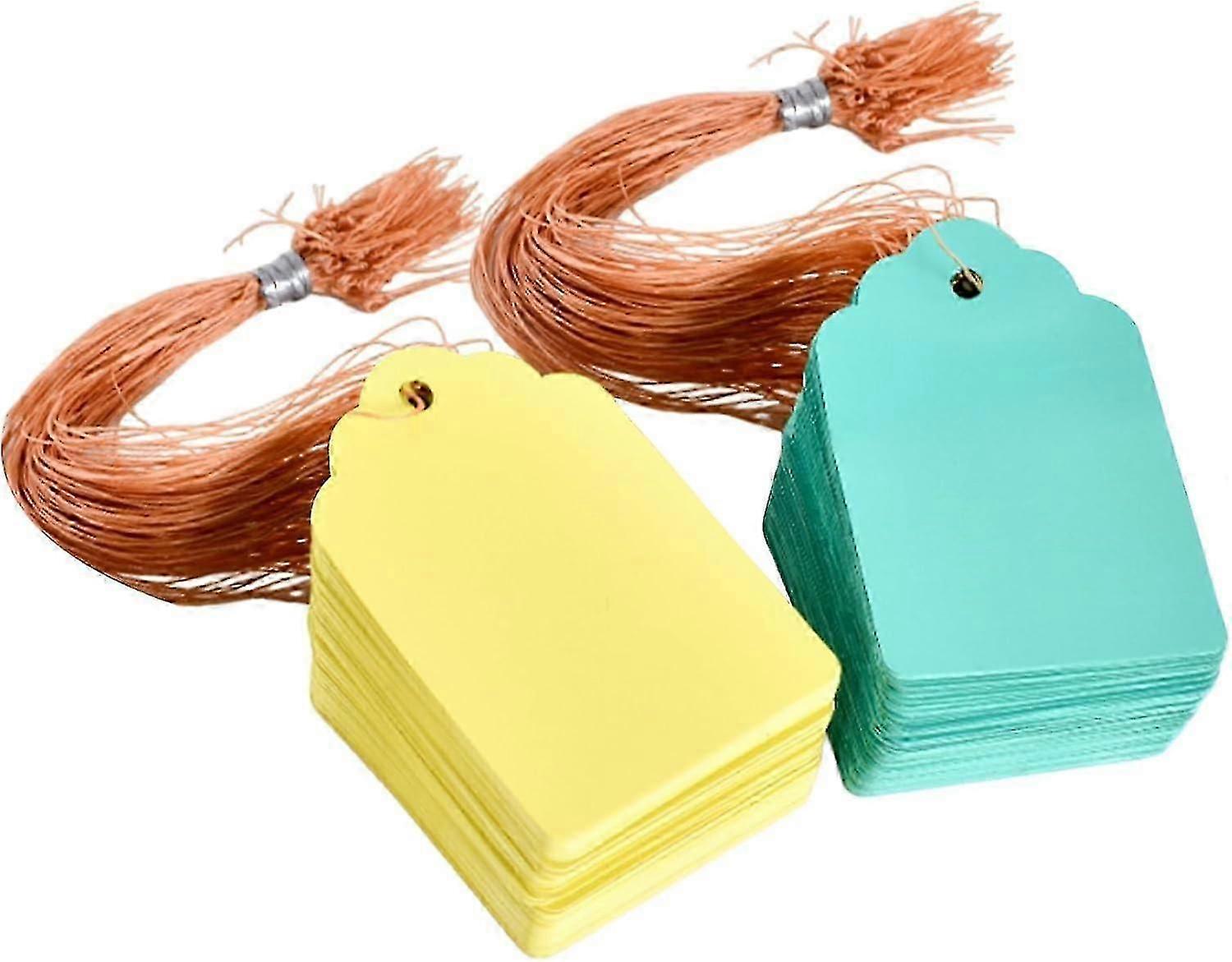 200 Blank Gift Tags, 4x6cm, Yellow & Green with String