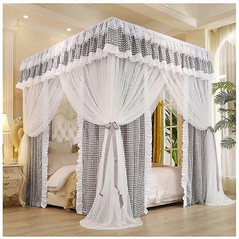 Bed Canopy Mosquito Net with 4 Corner Posts for Twin Full Queen King Size Beds, 180 x 220 cm, Ideal for Girls and Adults