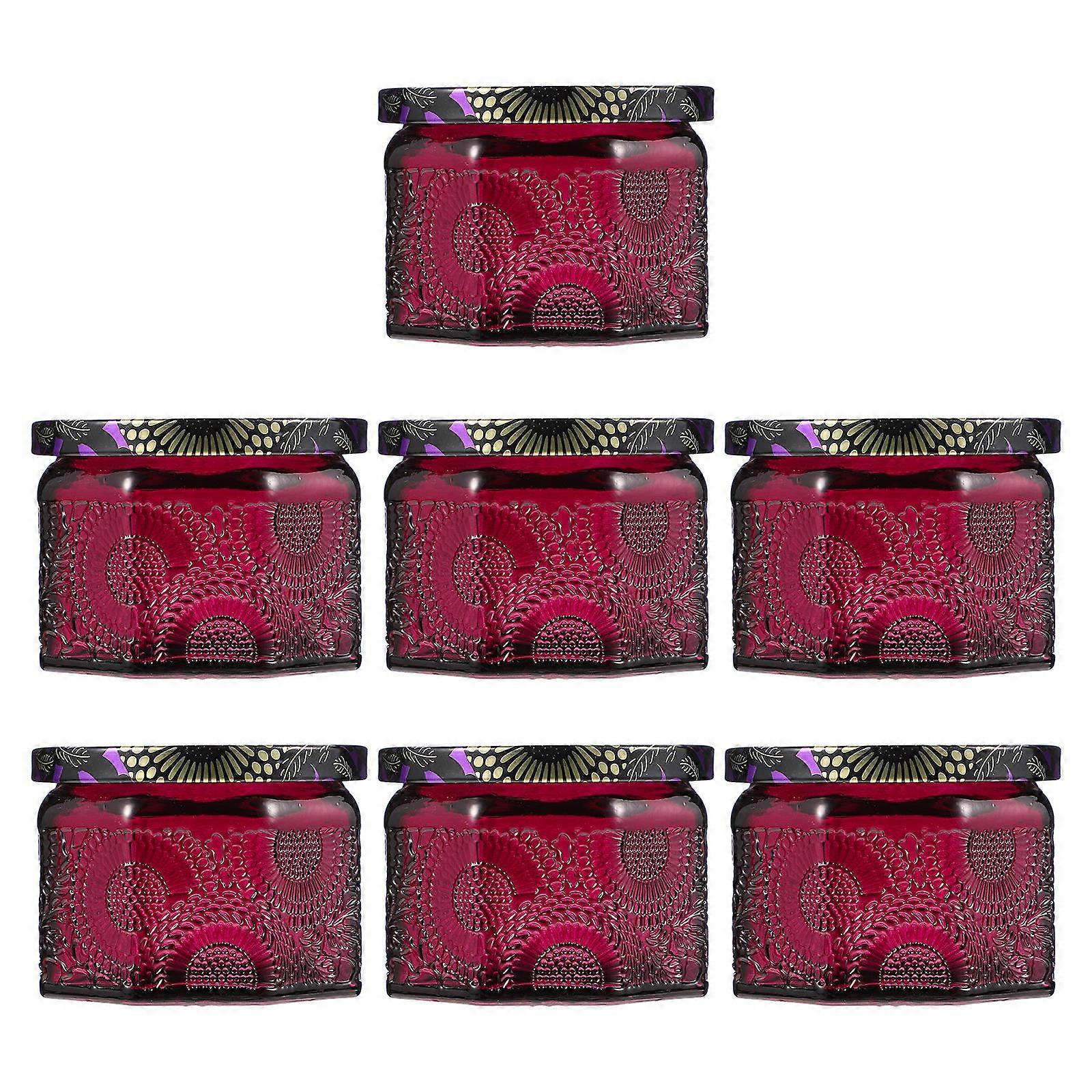 Candleholder Purple Octagonal Embossed Design Home Decoration 7Pcs