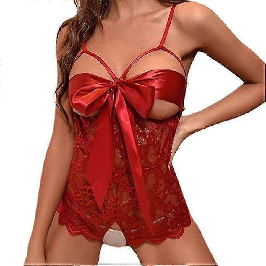 Lace Transparent Women's Bodysuit Lingerie in Red - Elegant & Sensual Apparel Available in Sizes S-3XL