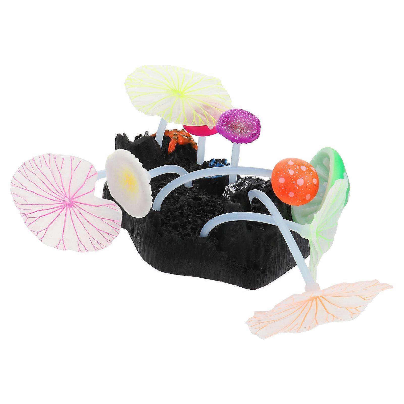 Fish Tank Landscape Decoration Aquarium Lotus Leaf Realistic Design Lifelike Ornament Silicone Material Glow In Dark 1 Set