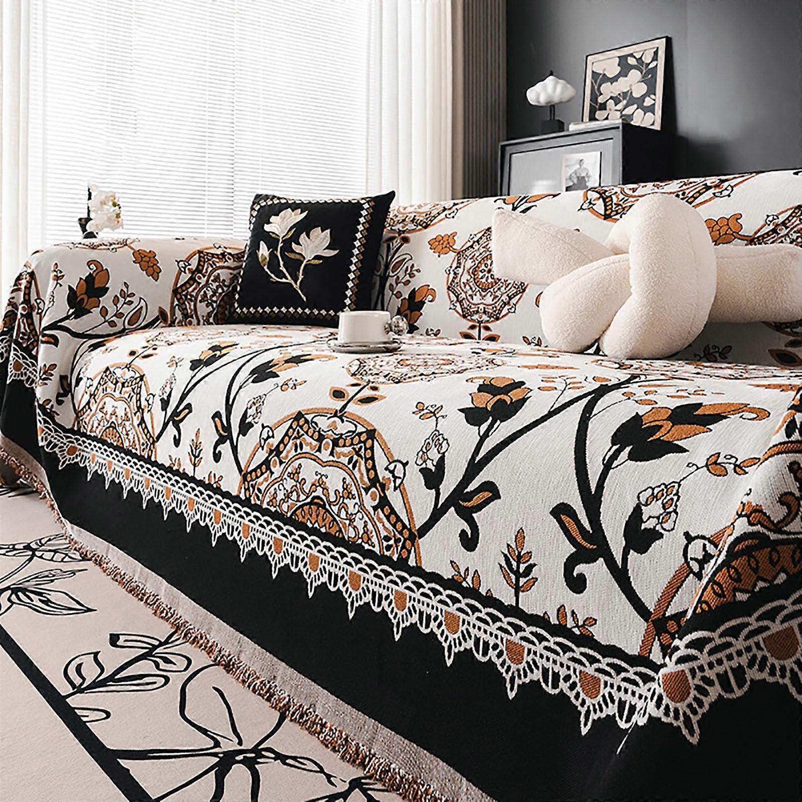 Sofa Throw Blanket Large Cozy for Sofa 1 2 3 4 Seater with Decorative Tassels Black 71x71in/180x180cm
