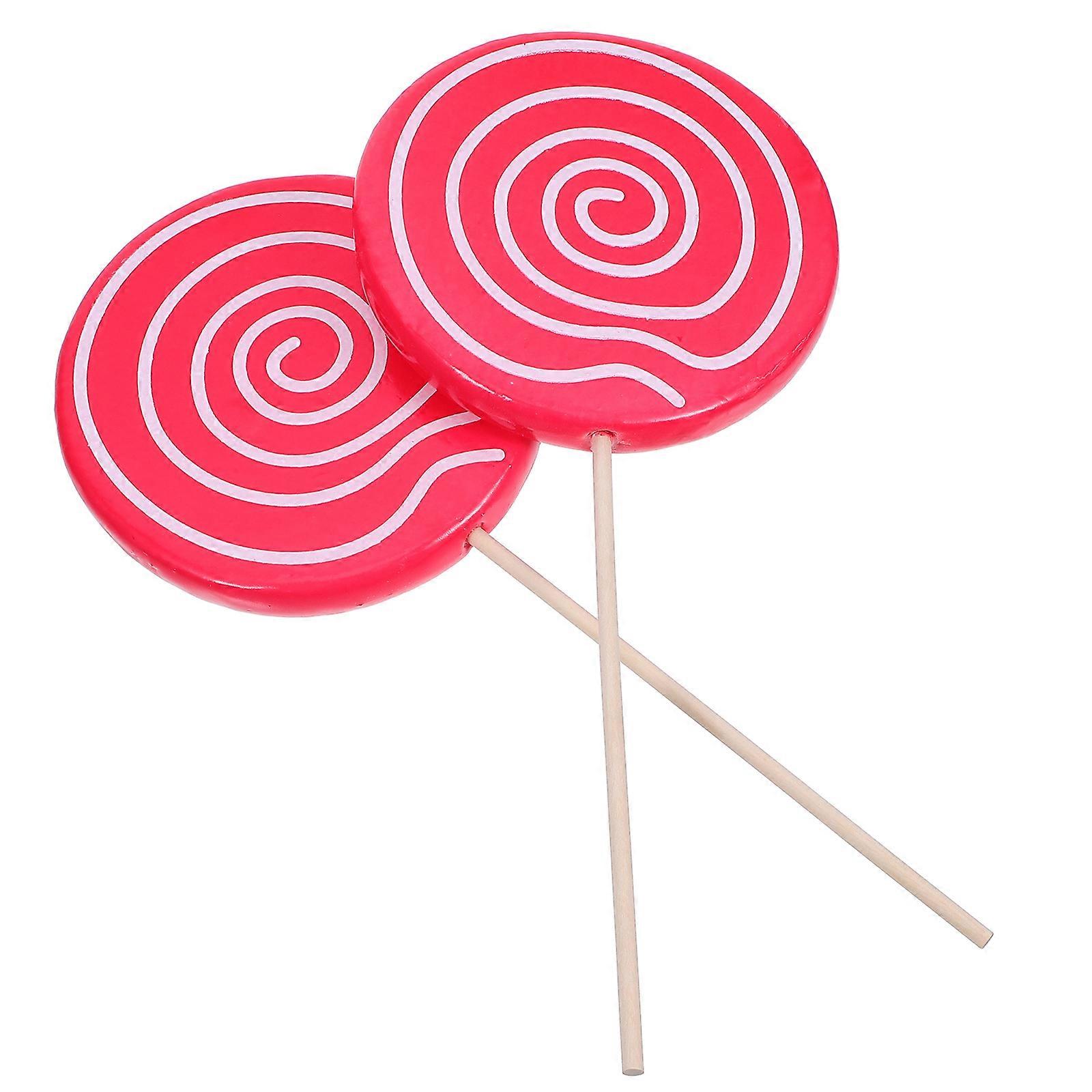 Wood and Resin Lollipop Photo Prop with Realistic Design for Decor in Red Color 2 Pieces