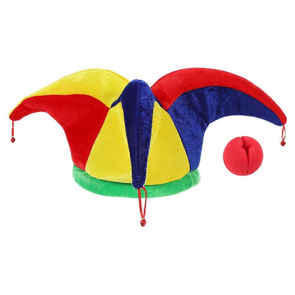 Cosplay Clown Hat Bell Decorated Round Shape Entertainment Enhancement For Theatrical Performances Multi Fabric 1 Set