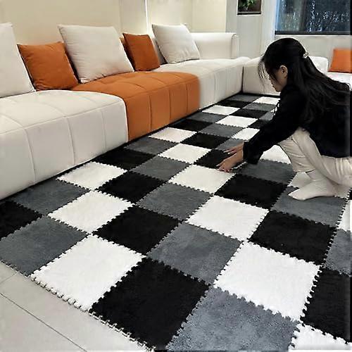 Interlocking carpet, 9piece puzzle foam floor mat,  K Whiteblackgray
