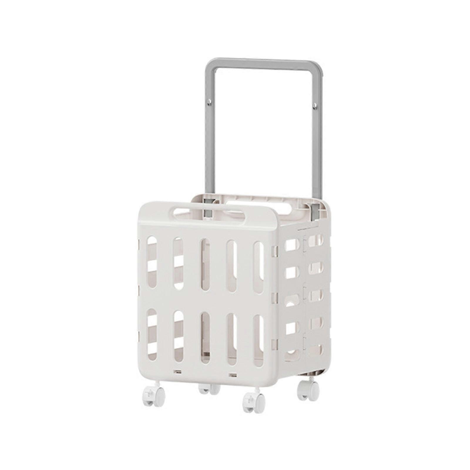 Double Layer Ventilated Laundry Hamper With Wheels and Handle Breathable Storage Cart For Home Bathroom Organization White