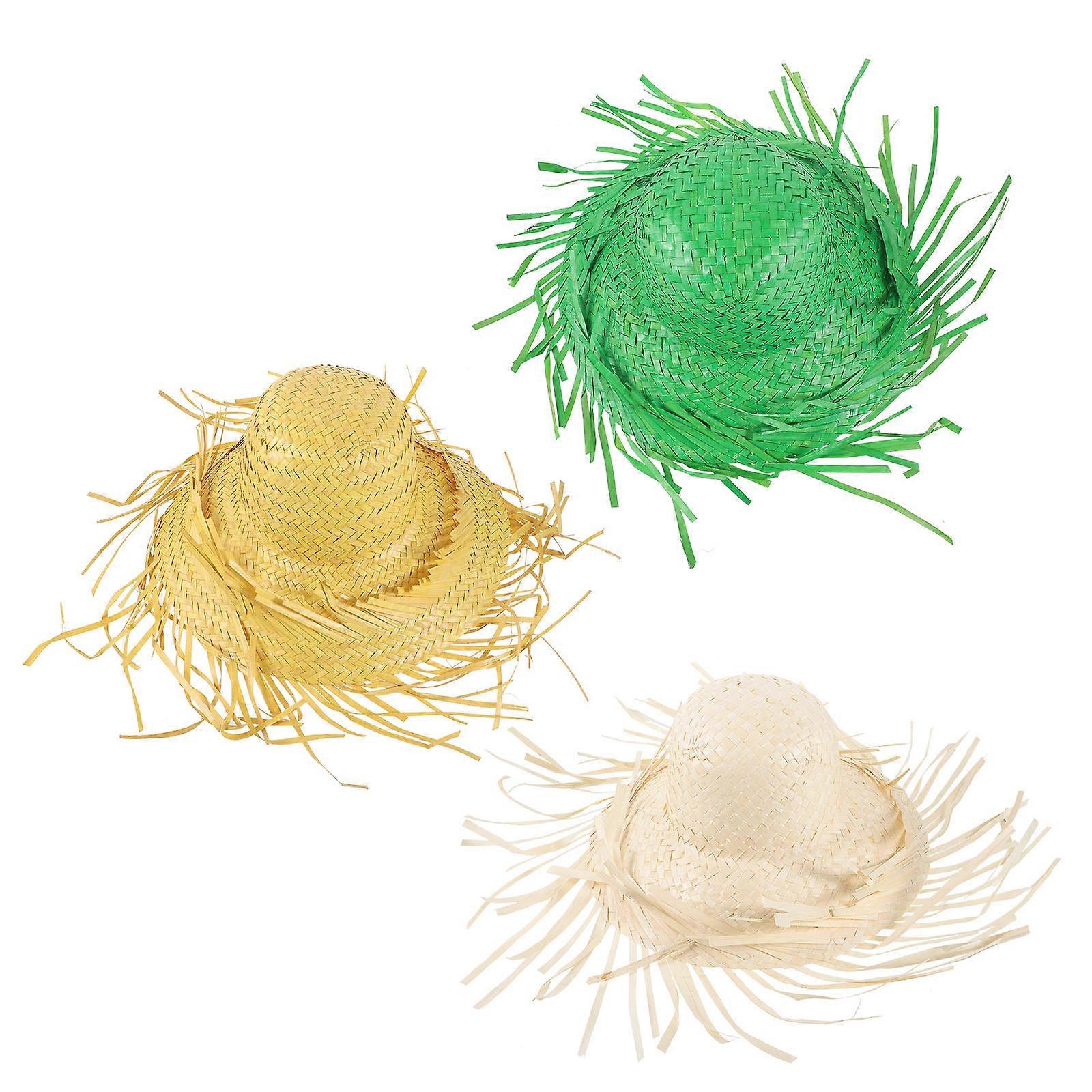 Hawaii Style Woven Beach Hat Lightweight Grass Material Assorted Color Summer Hat 3 Pieces