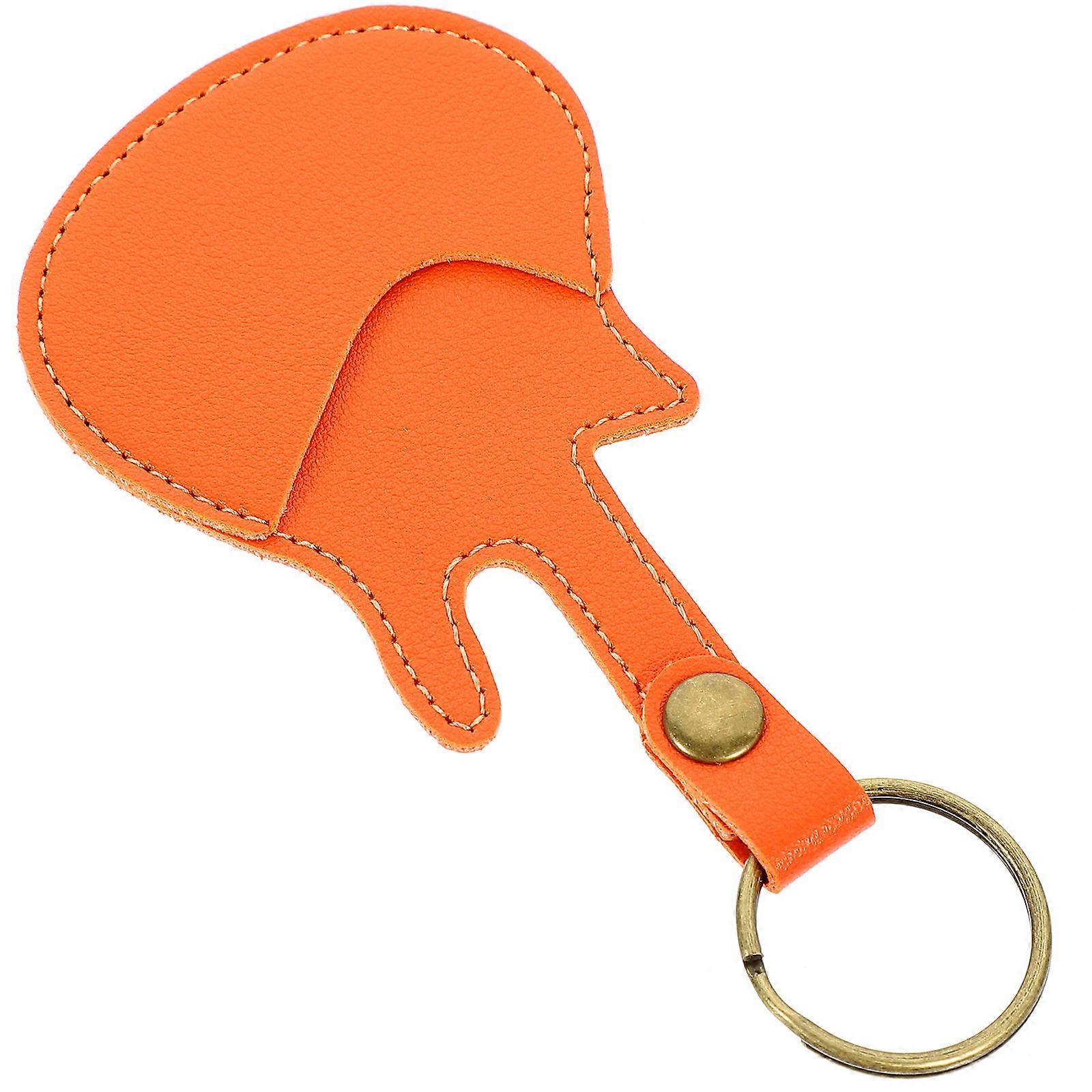 Durable Pu Portable Guitar Pick Holder Keychain Bag for Picks Accessories Storage Organizer for Guitars Ukuleles Easy Access Protection Orange