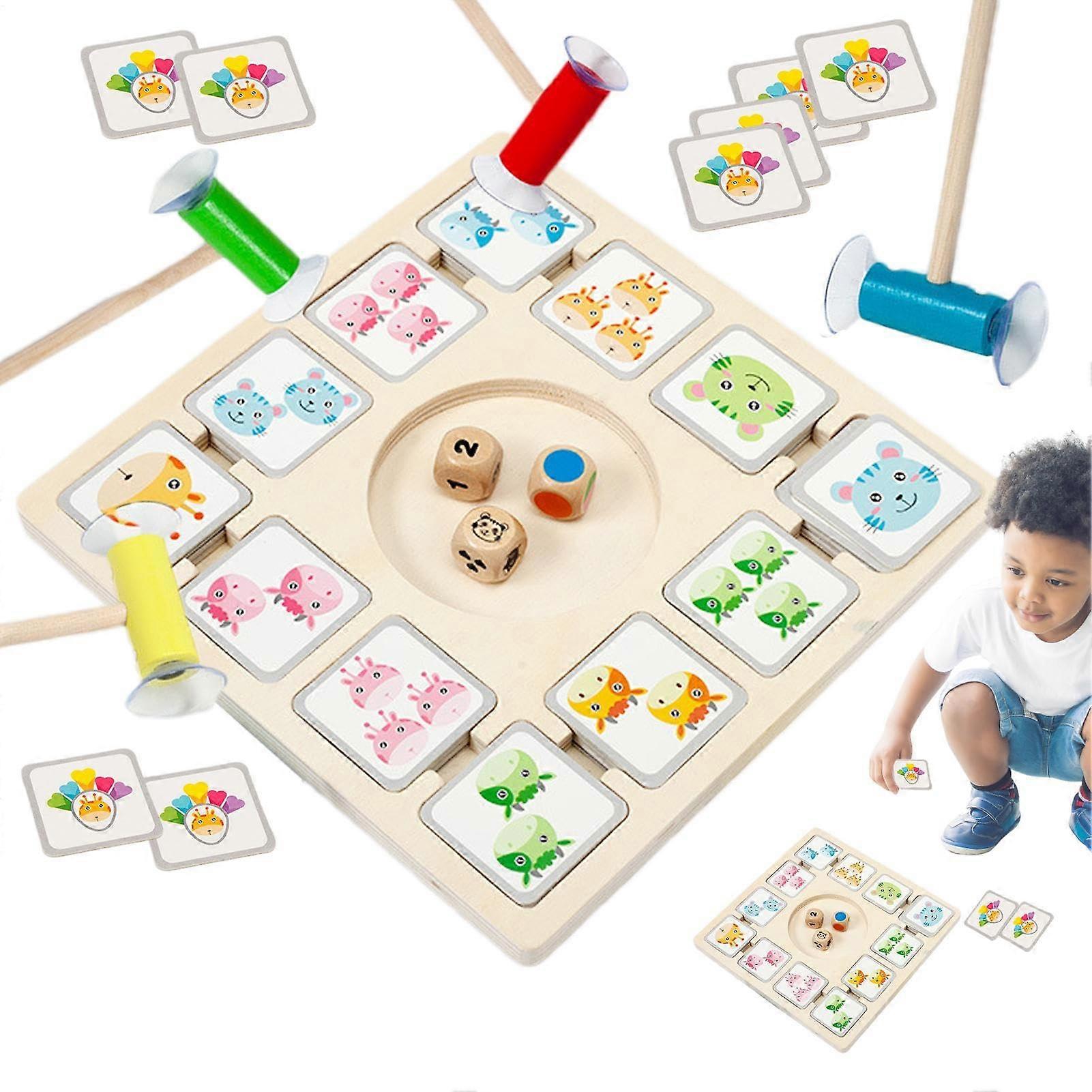 Roll and Match Board Game, Dice Matching, Wooden Fine Motor Skills Toy, 96 Cards, Preschool Toy for Children 4