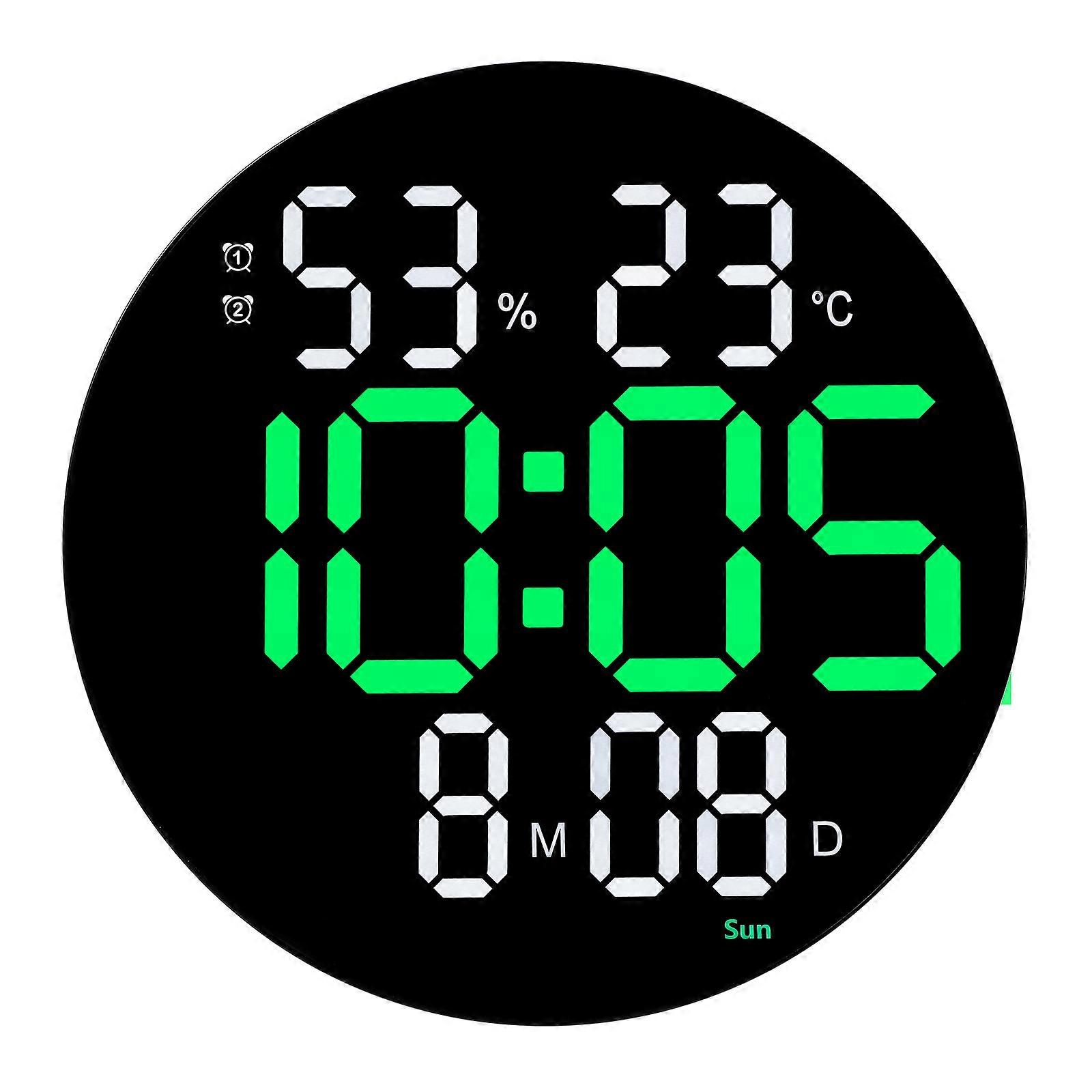 Black Digital Wall Clock with Large Screen Big Numbers for Time Display, Humidity, and Temperature, 10 Brightness Levels