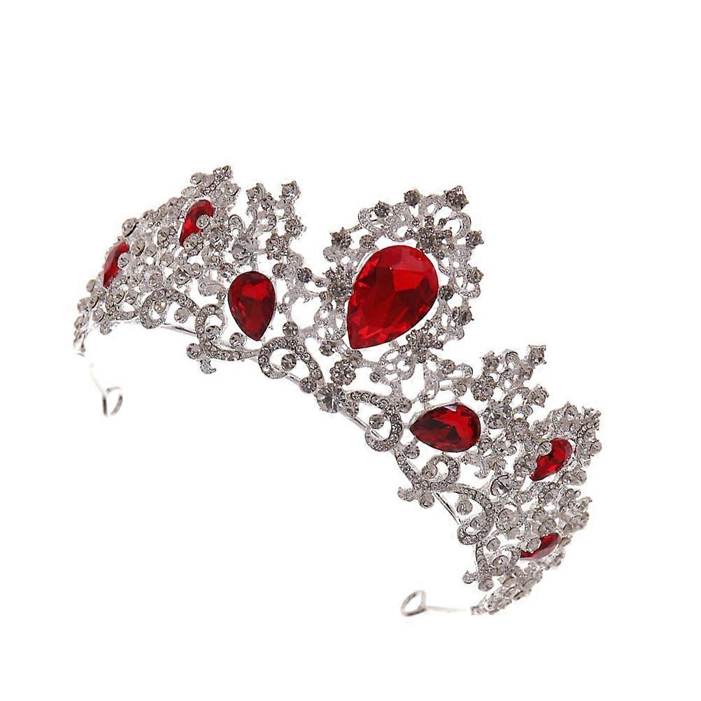 Elegant Wedding Crown Bridal Headdress with Red Rhinestones and Pearls for Special Occasions