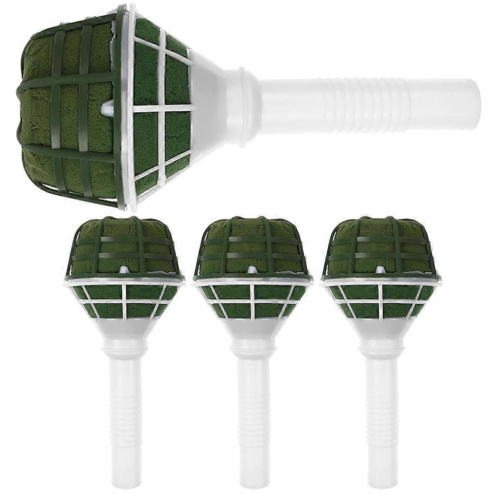Bouquet Arrangement Handle For Bridal Bouquet 7.1X3.1X3.1In Green Foam Practical Holder 4Pcs