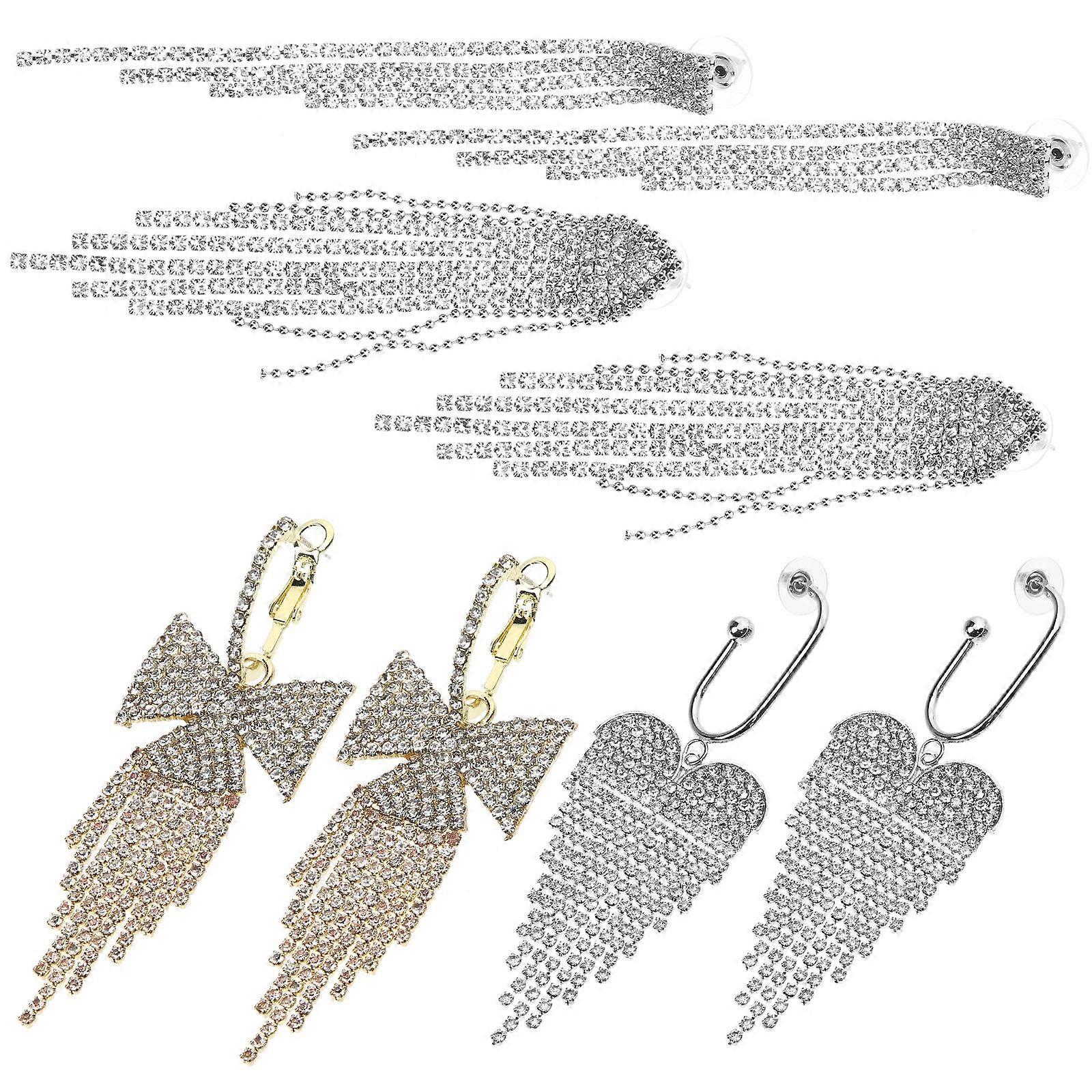 Sparkly Rhinestone Chandelier Earrings for Women with Assorted Colors and Dangling Design 4 Pairs