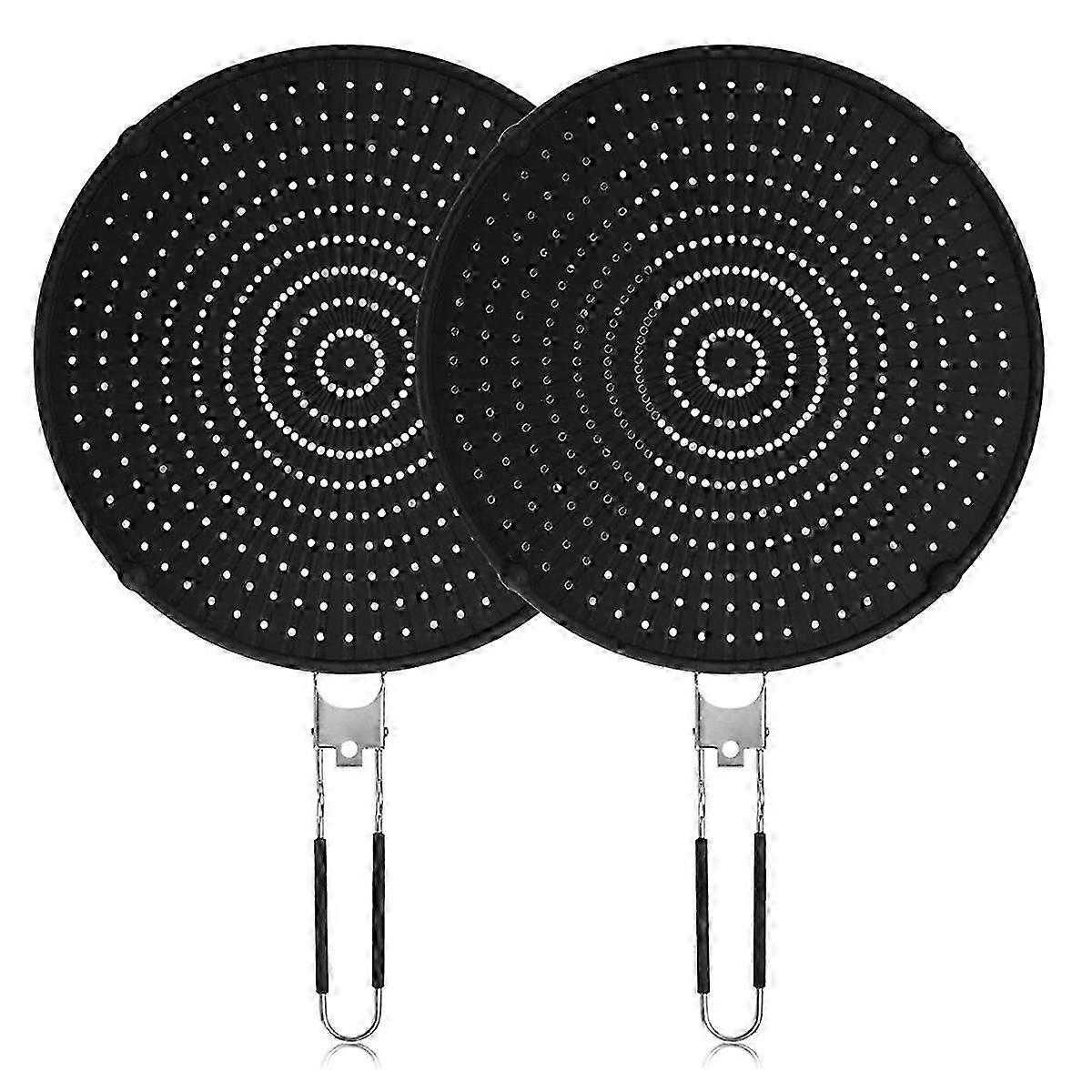 2Pack Silicone Splatter Screen for Frying Pan with Folding Handle