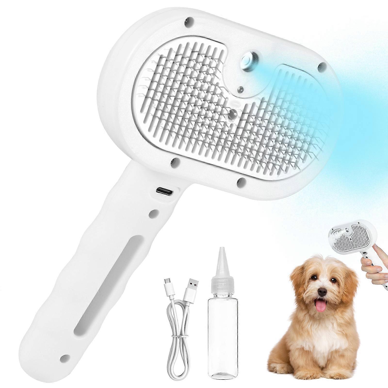 Pet Spray Massage Comb with Blue Light Sterilization - White