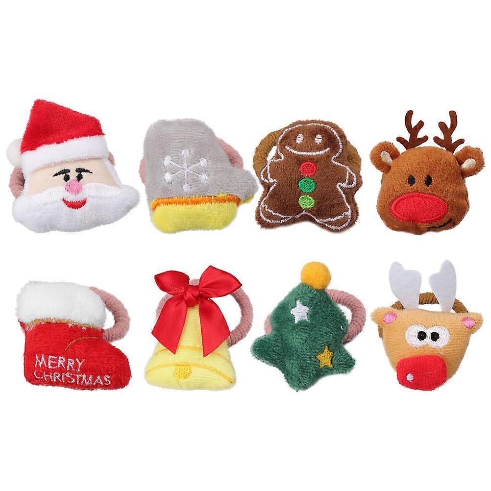 Christmas Elastic Hair Ties for Girls with Cartoon Designs Made of Cotton Rubber Cloth Assorted Color 8pcs