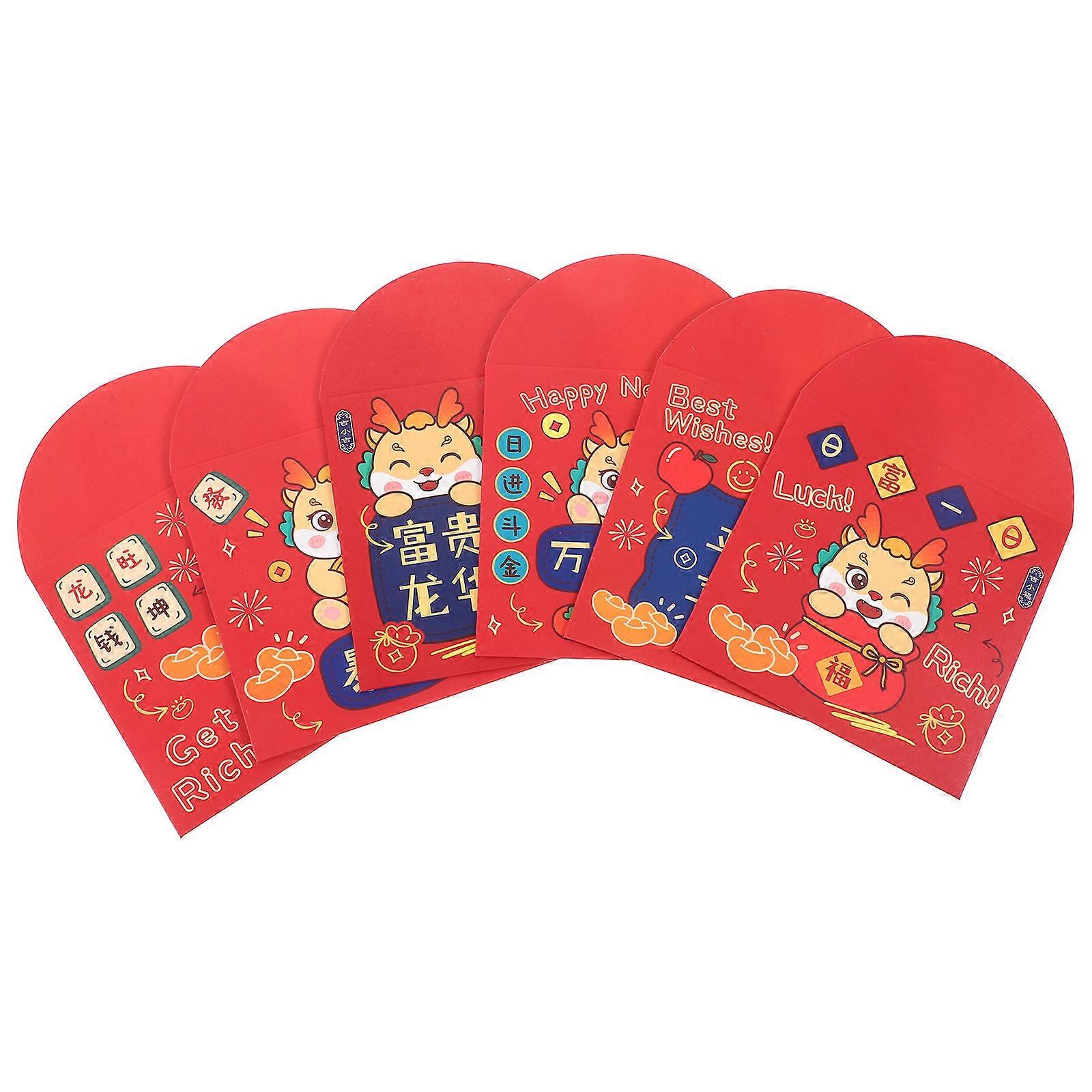 Dragon Year Red Envelopes for Spring Festival Made of Paper with Unique Designs and Multiple Styles 6pcs