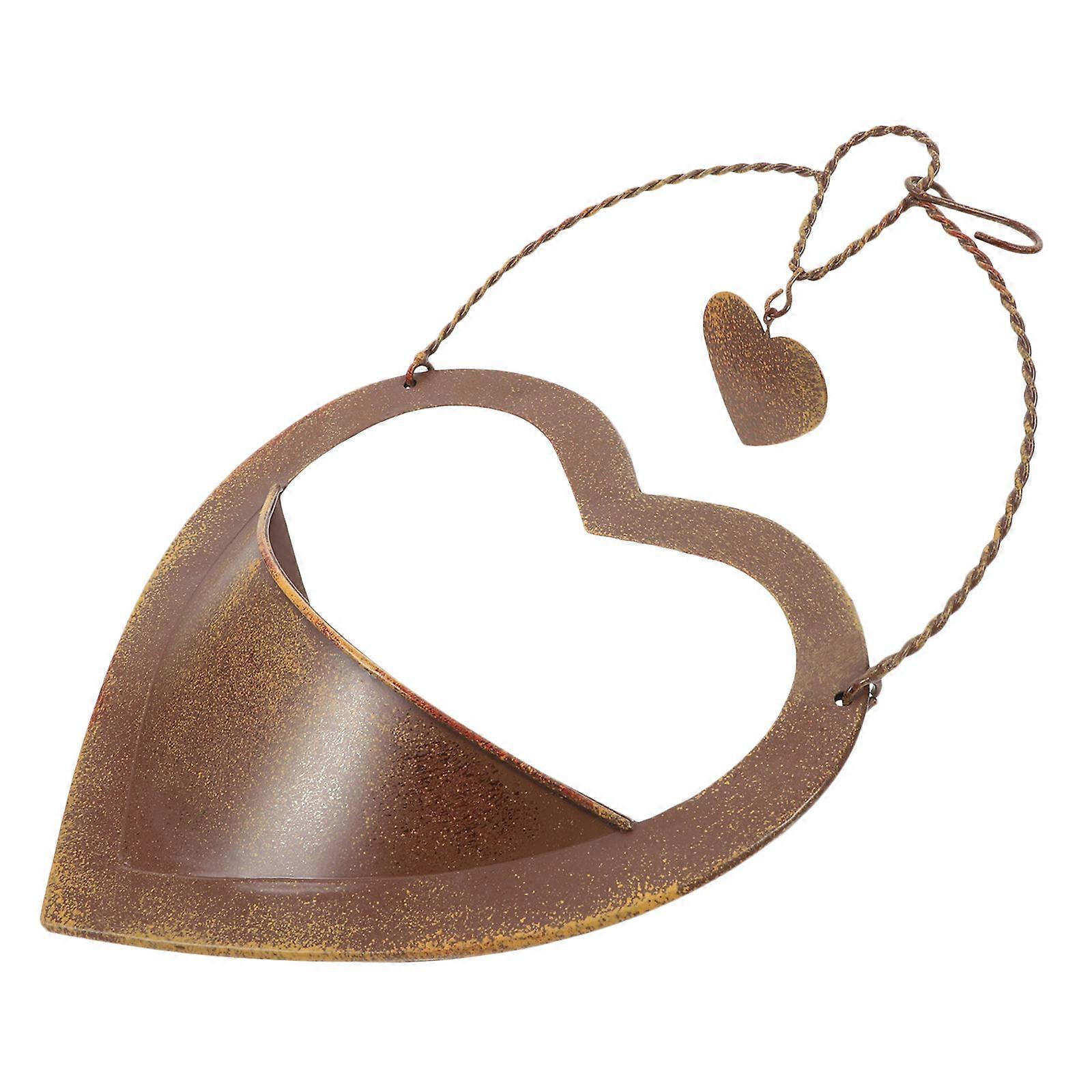 Brown Metal Heart Shaped Hanging Planter for Window Garden Storage Use Elegant and