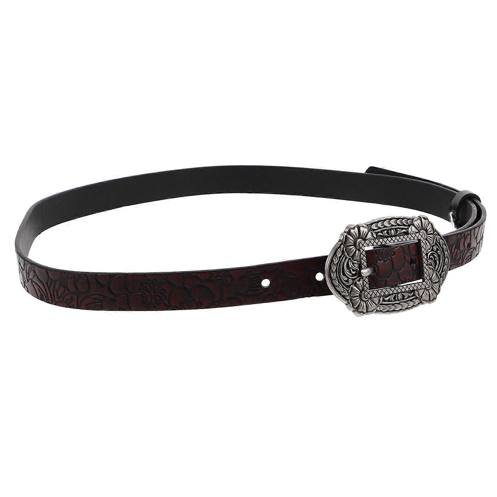 Vintage Floral Embossed PU Belt for Women – Elegant Distressed Cowboy Style Waist Belt for Casual & Formal Wear, Soft & Comfortable Fashion Accessory
