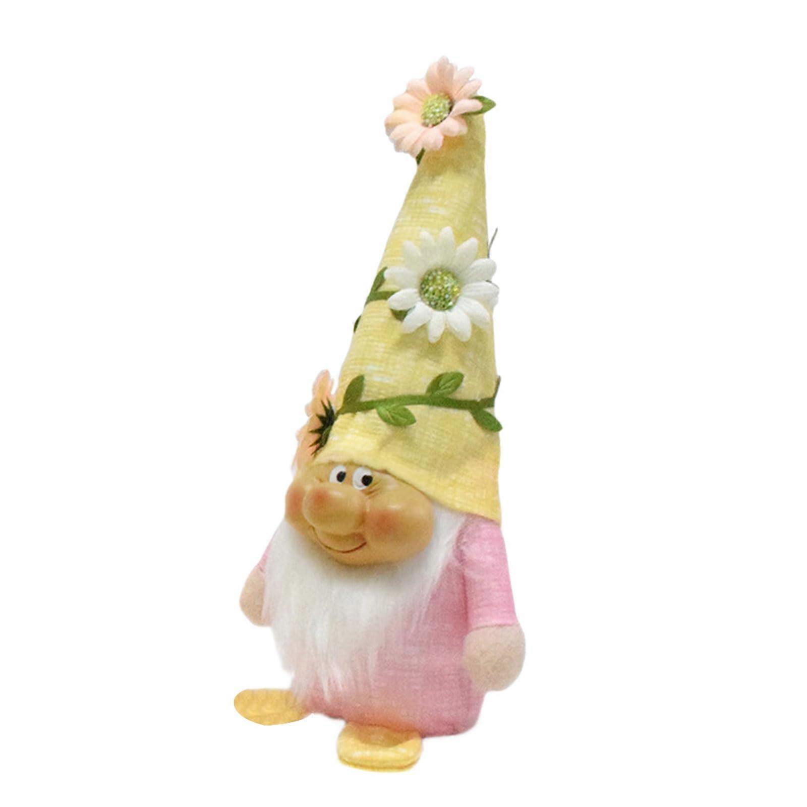 Handmade Resin Face Plush Doll Figure with Optional Color Hat, for Spring Home Decoration