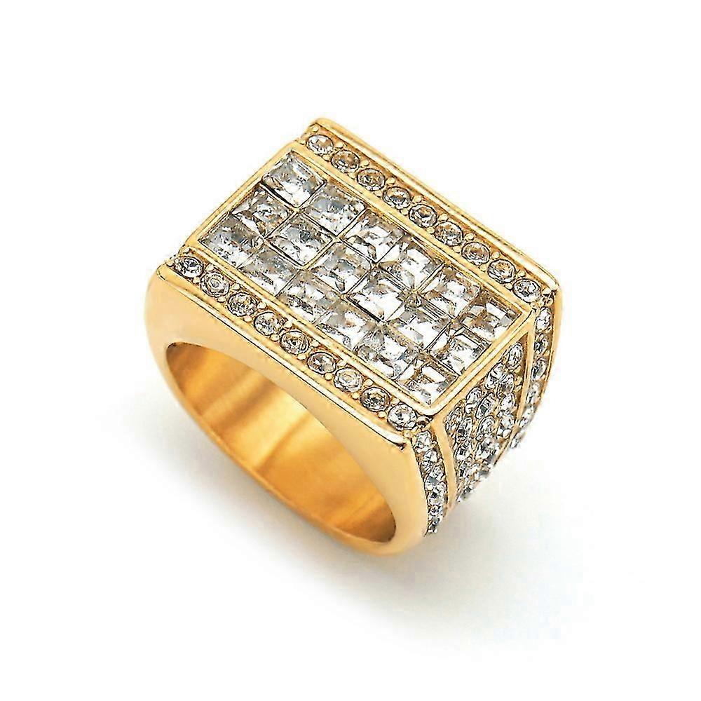 Iced Out Men s Ring Gold Color Stainless Steel Cubic Zirconia Bling Big Square Rings For Men Rapper Hip Hop Jewelry
