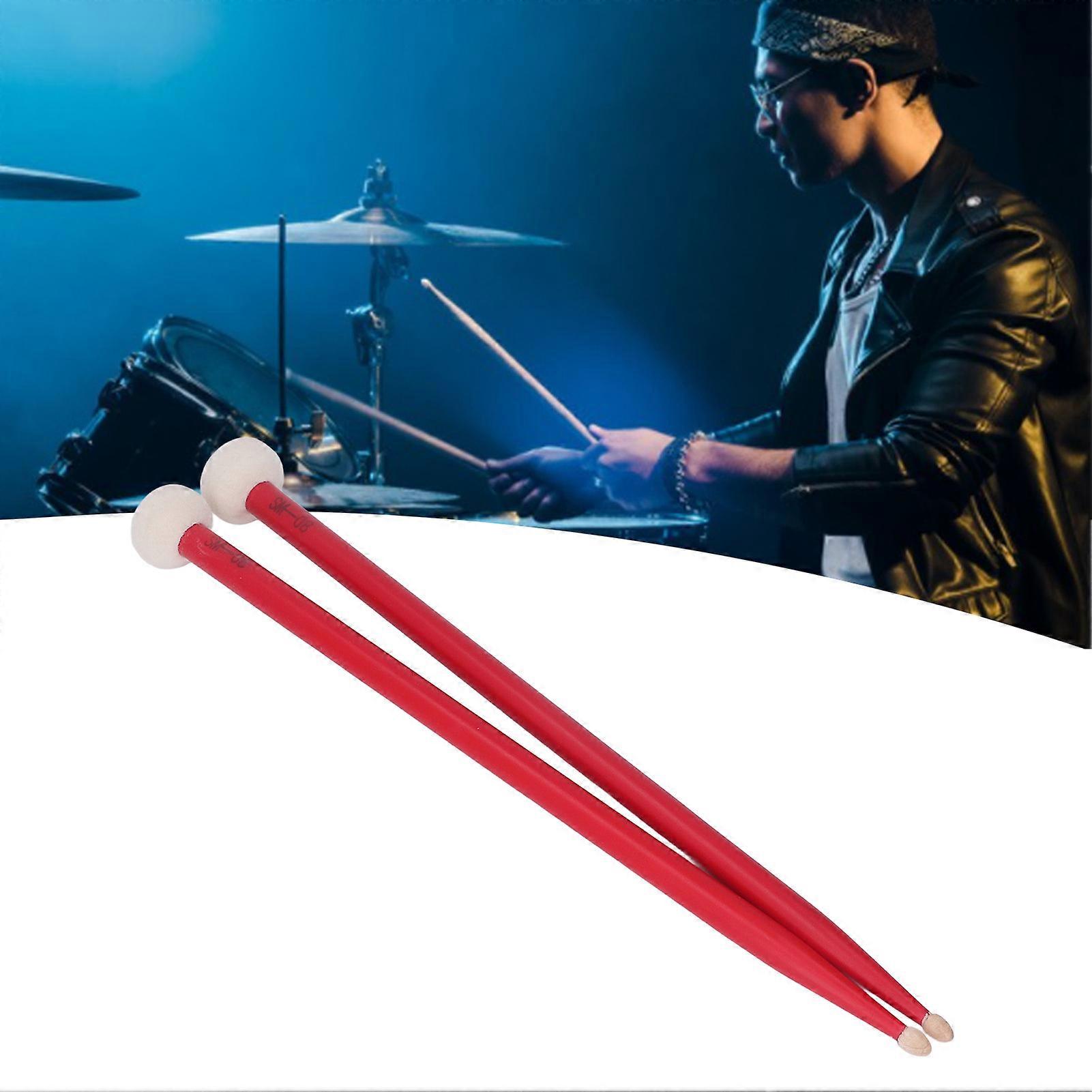 2Pcs Drum Mallet Felt Head Wooden Handle Non Slip Red Set