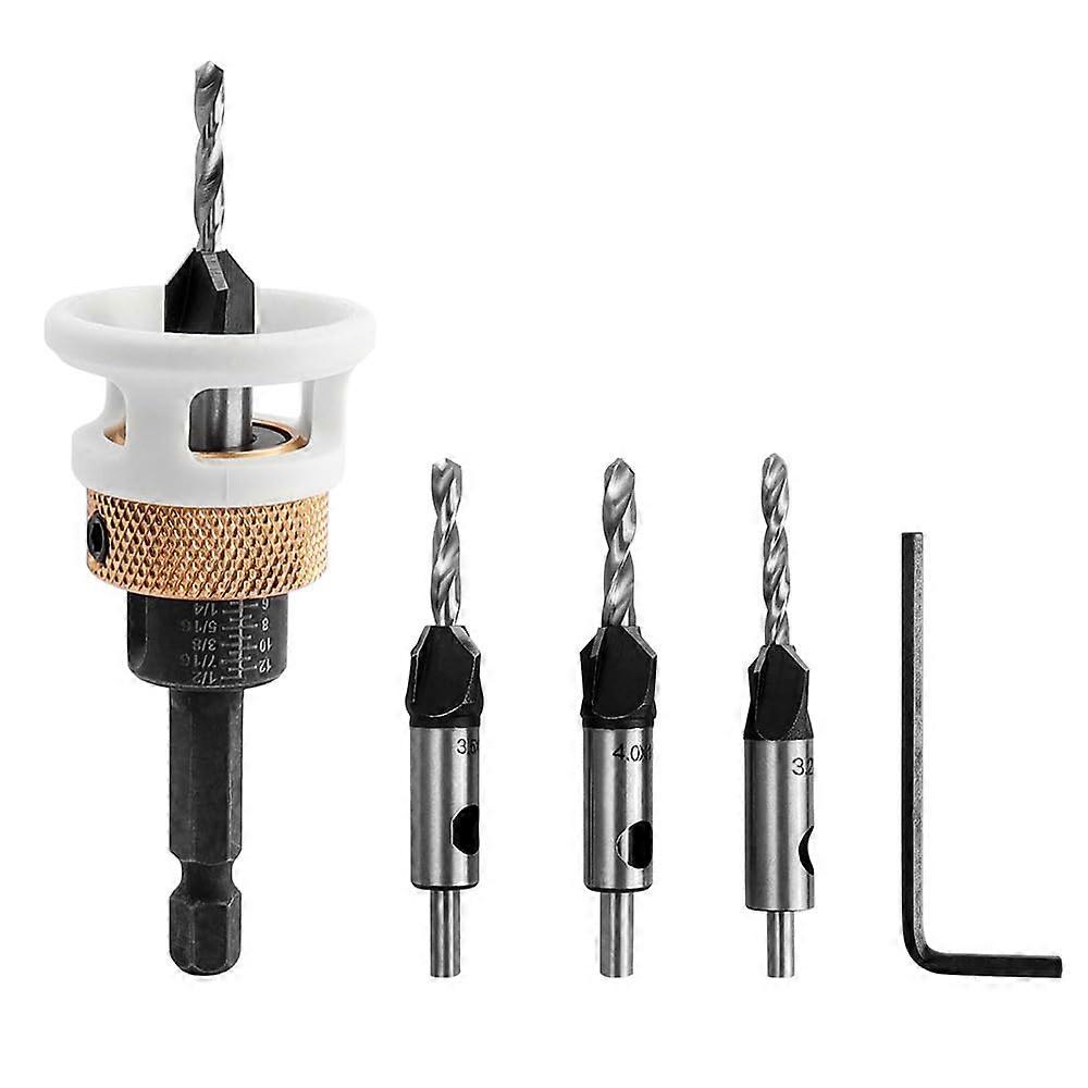 4 pieces of countersink drills with depth stop, wood drill bits with countersink and depth stop