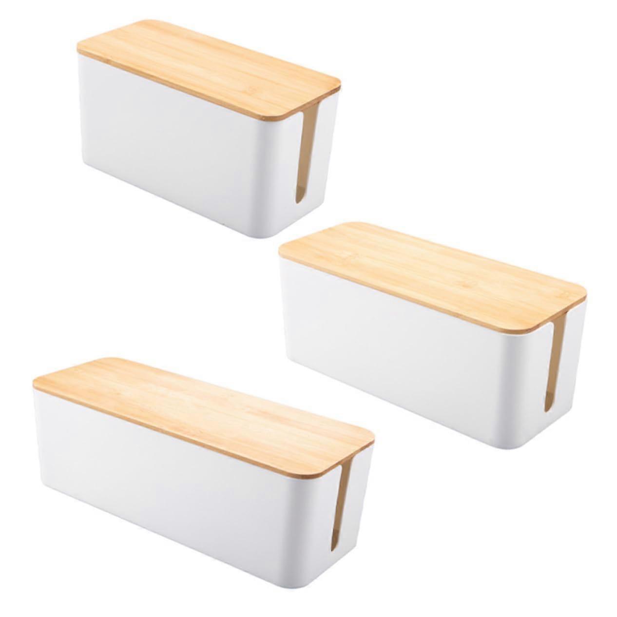 Cable Management Box Set of 3 with Lid for Desk Organizer, Electrical Cord Storage for Plugs and Adapters, Small and Medium Sizes