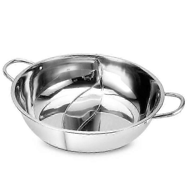 Stainless Steel Double Handle Hotpot with 2 Grid Separation - 32cm