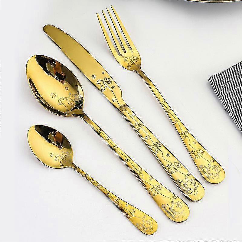 4 Pack Christmas Knives Fork Spoon Dinner Tableware Holiday Dinnerw...