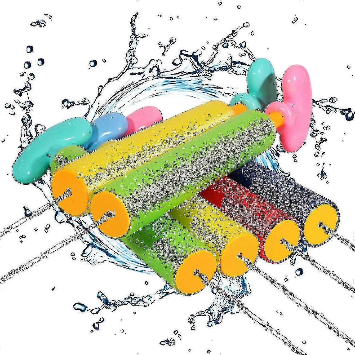 Set of 6 Soft Sponge Water Cannons with 30ft Range, Lightweight and Safe for Pool Parties and Beach Days