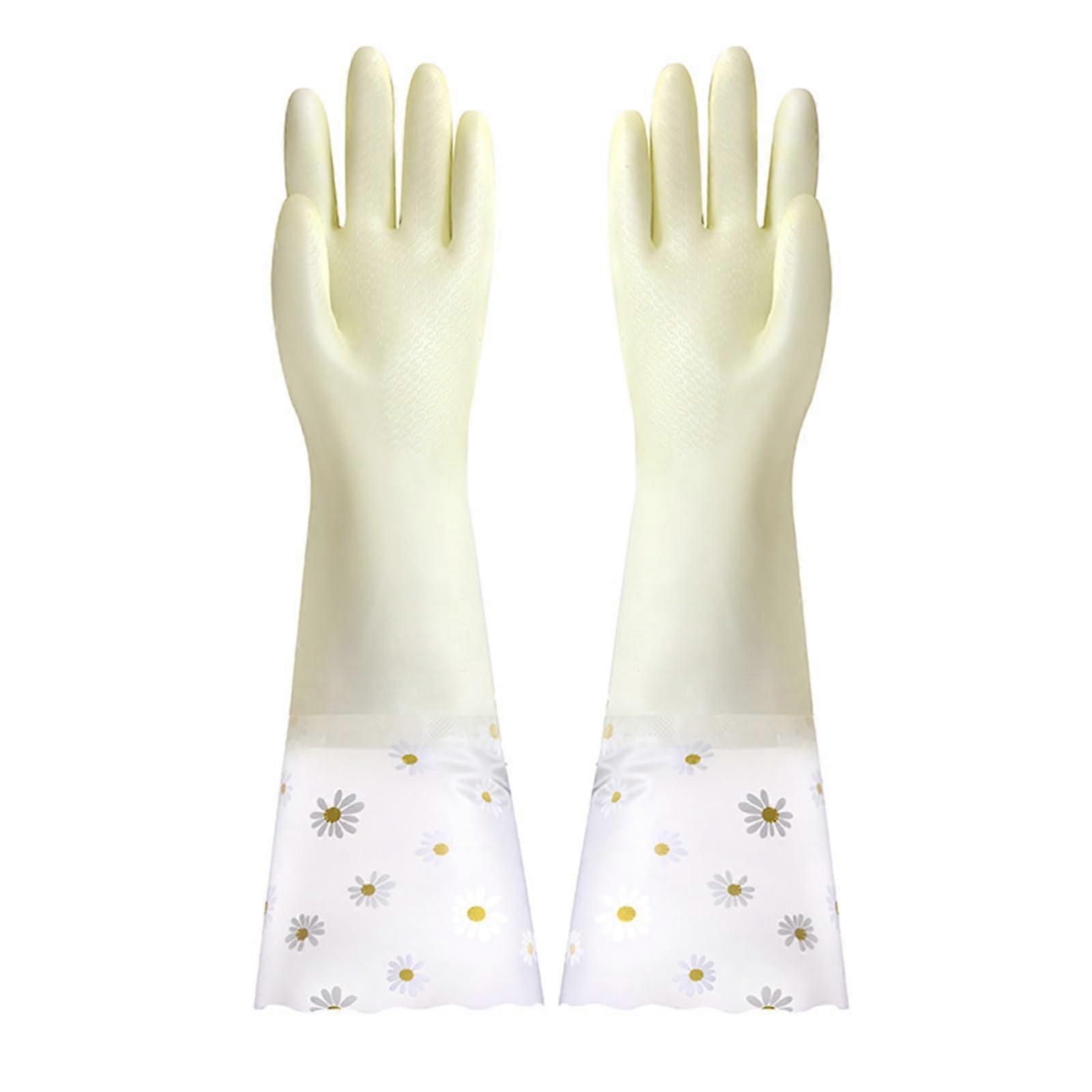 2 Pair Cotton Lining Gloves Fleece Dishwashing Gloves Wash Clothes Gloves Kitchen Gloves Rubber Cleaning Gloves  G Yellow