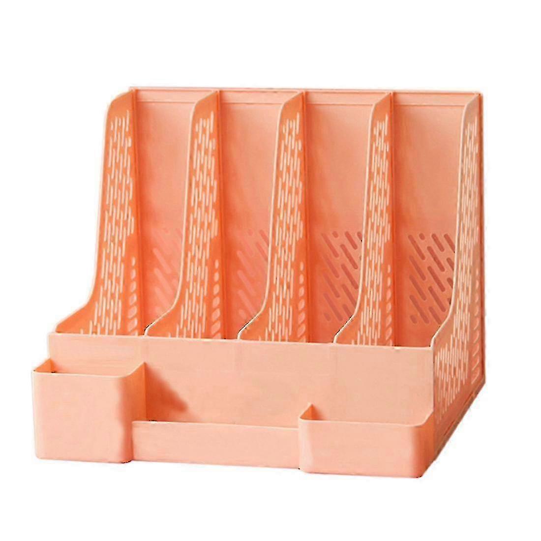 Multi-Layer File Rack Desk Organizer with Book Stand for Students in Pink