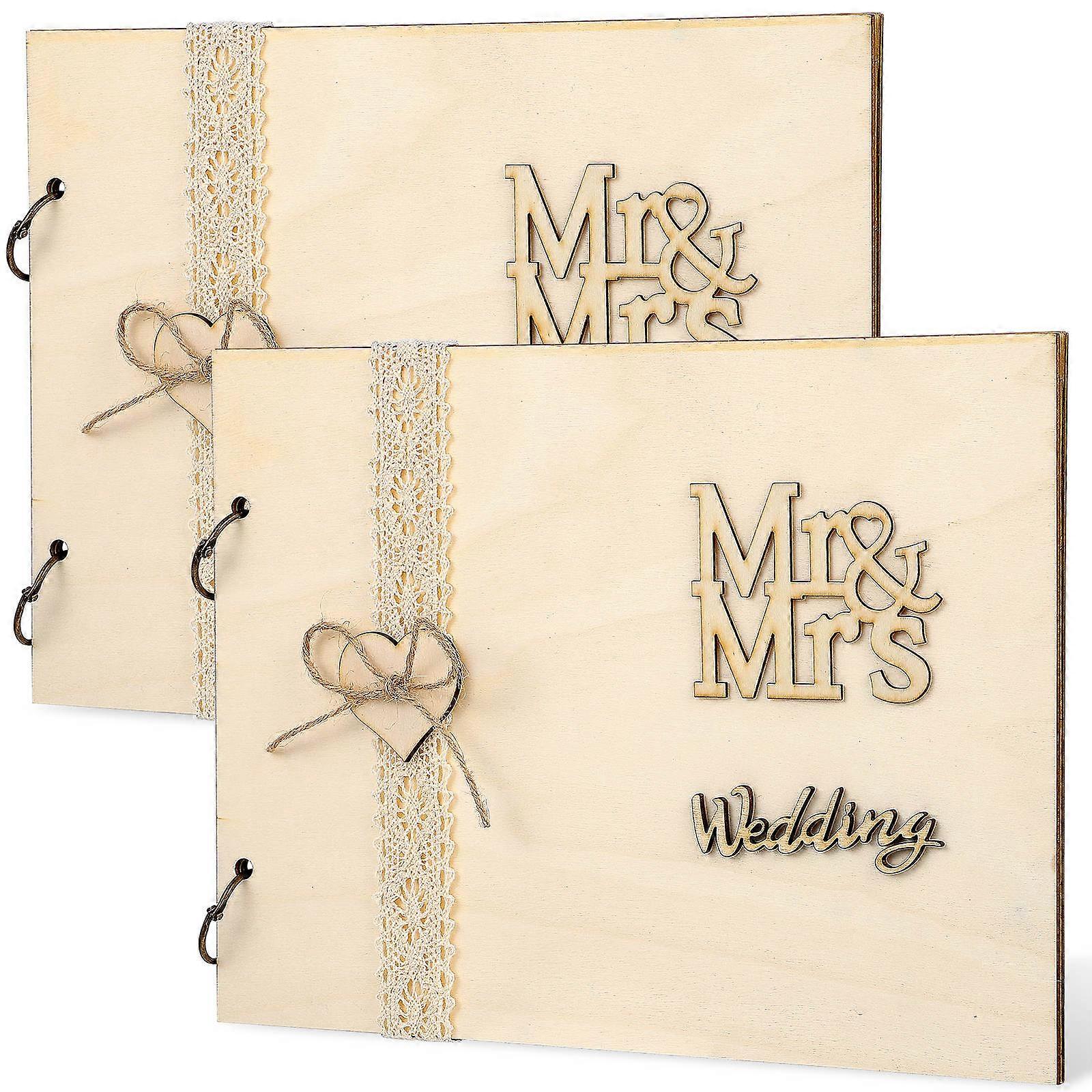 Wooden Wedding Guest Book with Lace Heart Decor for Preserving Memories and Photos Beige