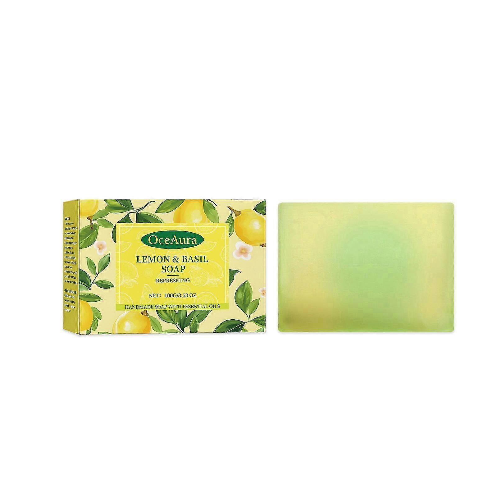 OceAura Lemon Refreshing Basil Soap Gently Cleanses Skin, Refreshing Pores, Softening Bath Fragrance Body Soap