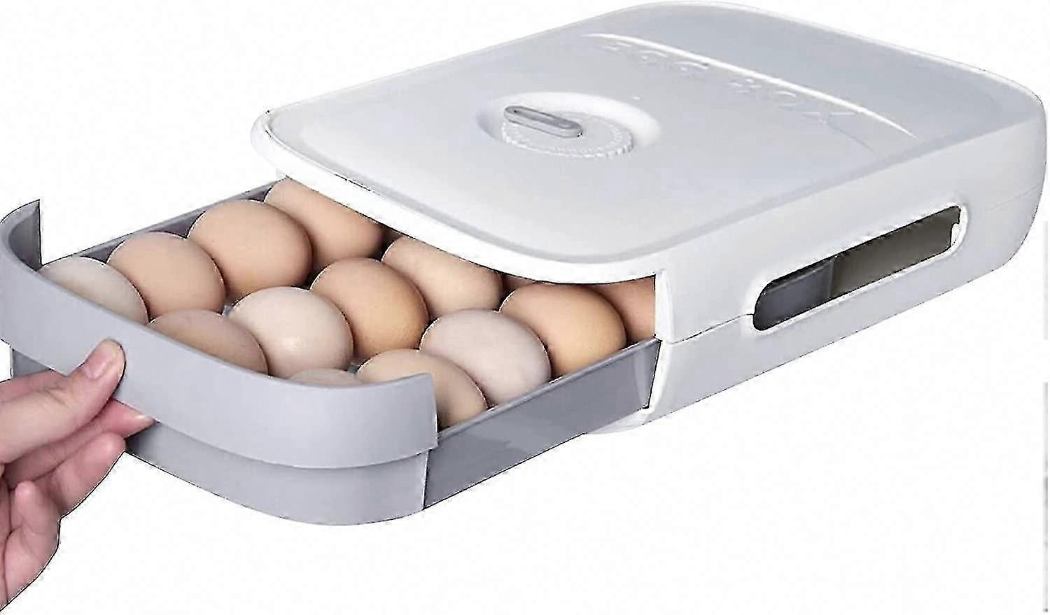 Stackable White Plastic Egg Holder for Refrigerator Drawer, Kitchen Egg Basket Storage Box