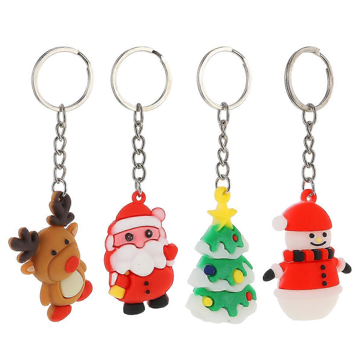Assorted Color Christmas Cartoon Keychain Set of 8 Made of Metal and Plastic for Creative DIY