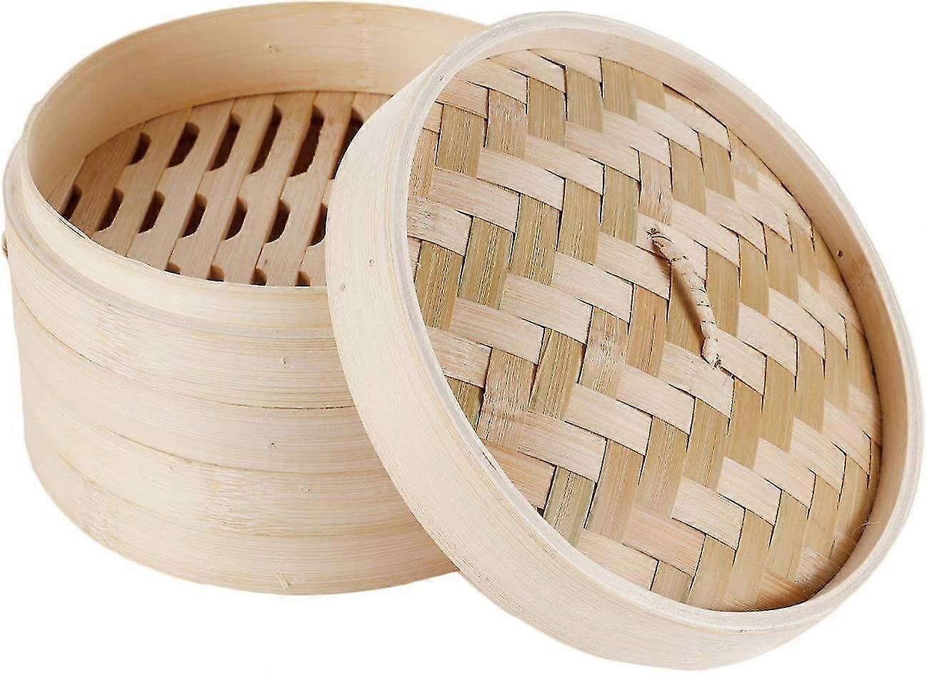 Natural bamboo steamer, 2-tier steamer with lid, perfect for steaming rice, vegetables and dim sum (