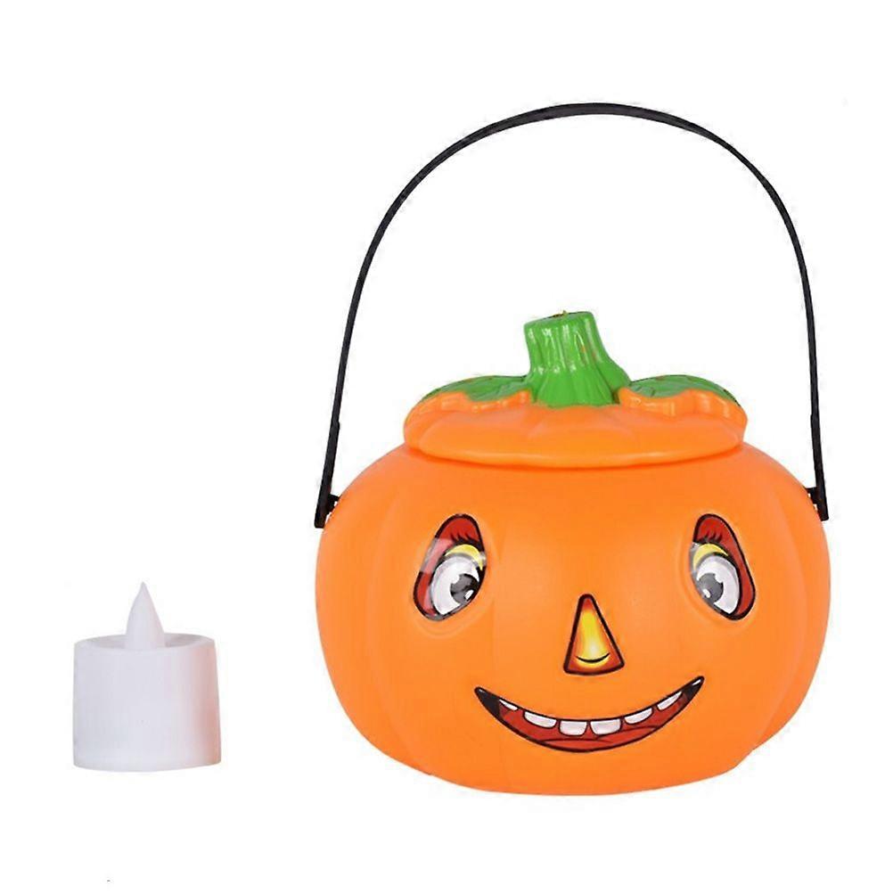 1Set Halloween Bucket Decorative Pumpkin Bucket Party Candy Bucket With LED Candle