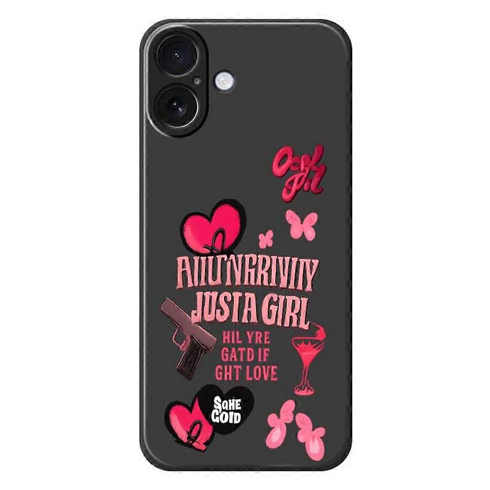 For iPhone 17 Case Pink Elements Pattern Printing Straight Edge TPU Phone Back Cover - Black