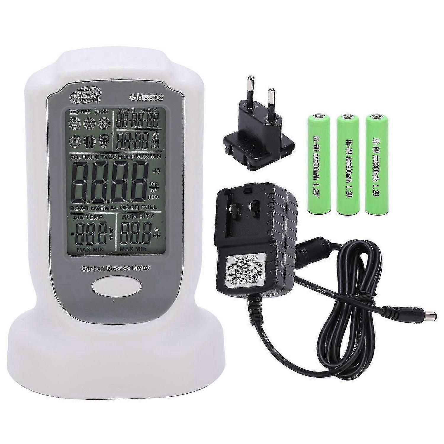 GM8802 CO2 Gas Detector LCD Temperature and Humidity Monitoring Carbon Monoxide Meter AC 100240V
