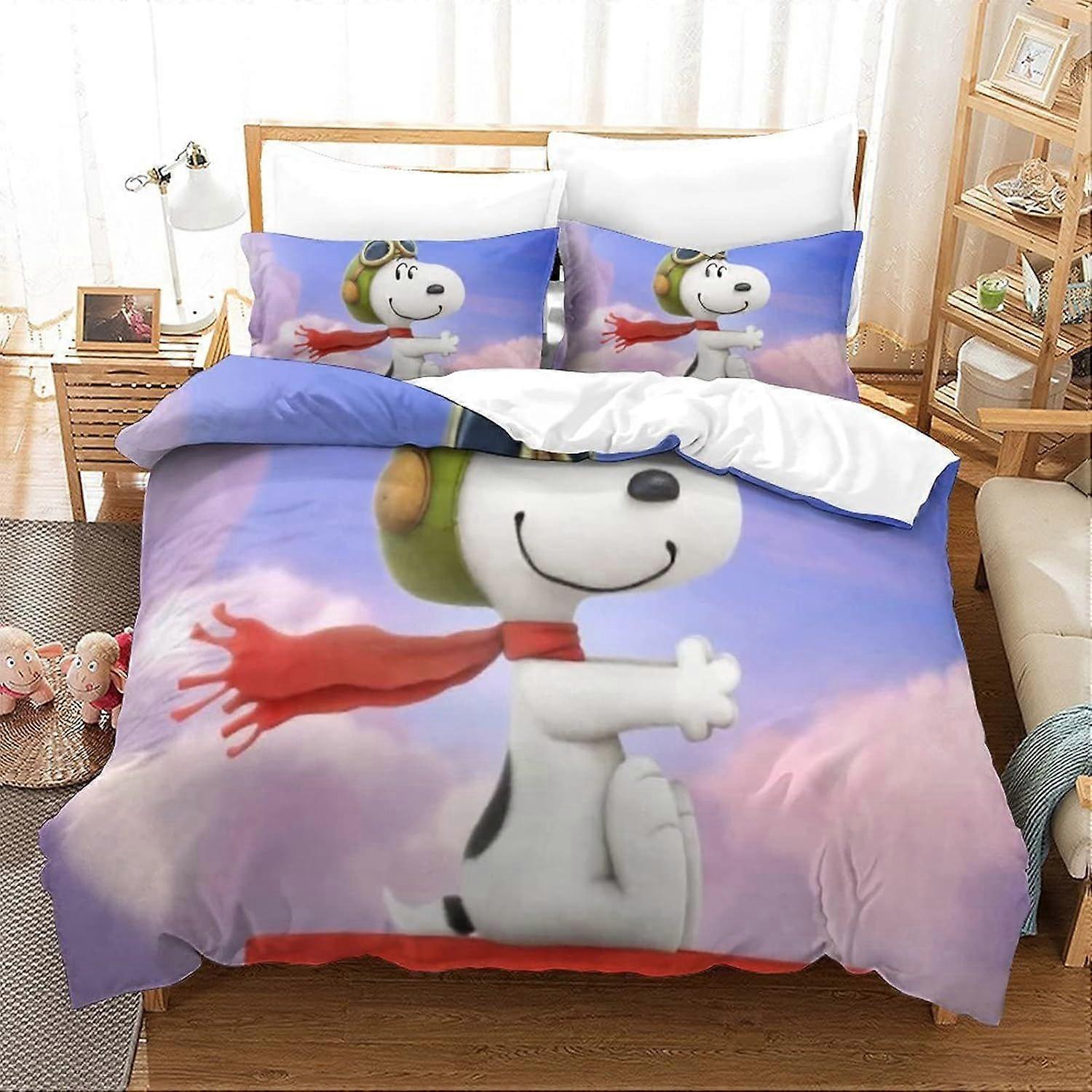 PIN100 Snoopy Bedding Duvet Cover Set Microfibre Comforter Cover 3D Print Quilt with 3 piece set Pillowcases for Children, Adults with Zipper Closure