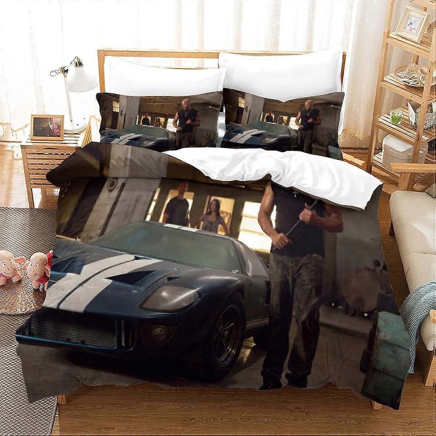 d573 Fast & Furious Duvet Set Set of 3 Pcs Bedding Quilt Cover Exquisite Comfortable Super Soft And Hypoallergenic with Pillowcase Suitable for Childr