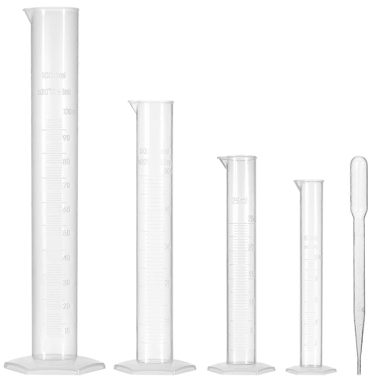Plastic Graduated Cylinder Set for Experiment with 4Pcs Measuring Cylinders and Plastic Droppers