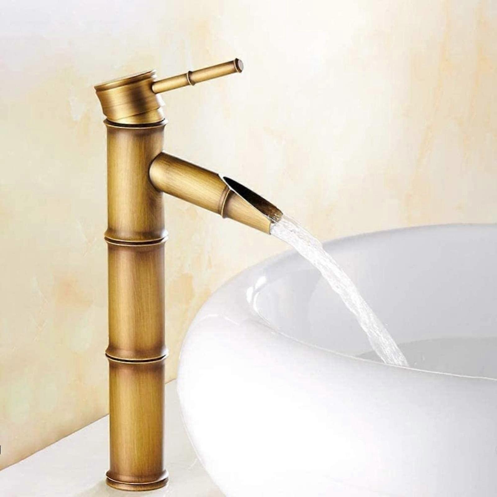 Single Handle Retro Brass Waterfall Kitchen Sink Faucet, Arc Basin Mixer Tap, Hot and Cold Water, Easy to Install