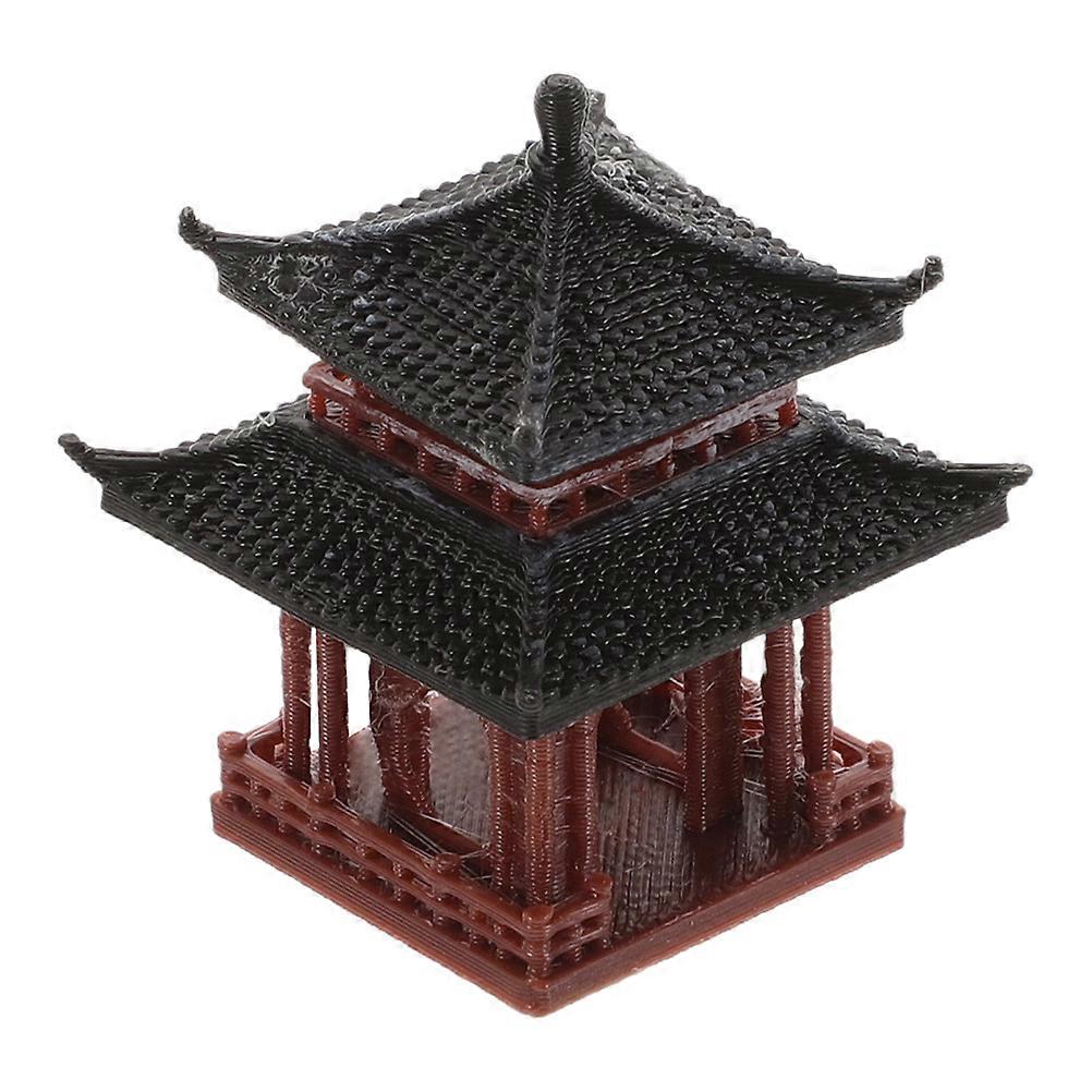 Brown Pavilion Statue for Decoration 4Pcs Mini Plastic Chinese Style